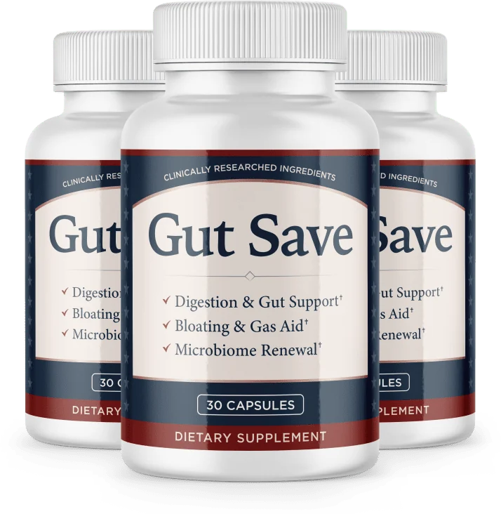 GutSave digestive and gut wellness support three-bottle package
